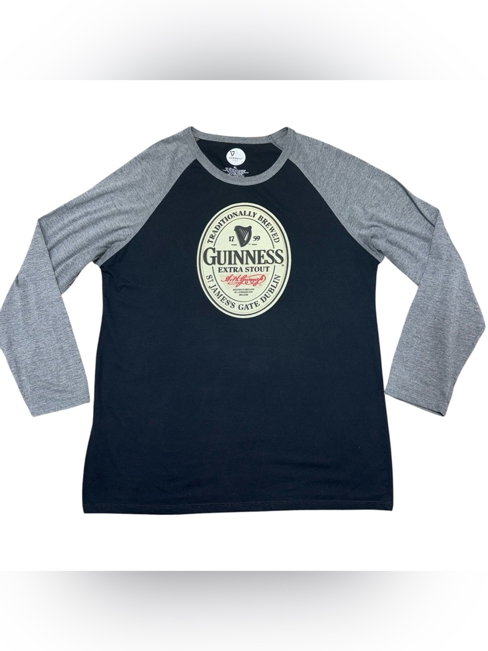 Guinness Extra Stout Graphic Raglan Long Sleeve T-Shirt Women’s XL Black